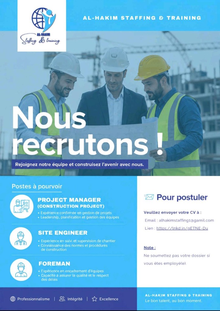 AL-HAKIM STAFFING & TRAINING — Nous recrutons !