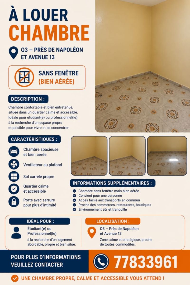 Chambre à louer à Q3 proche Napoléon