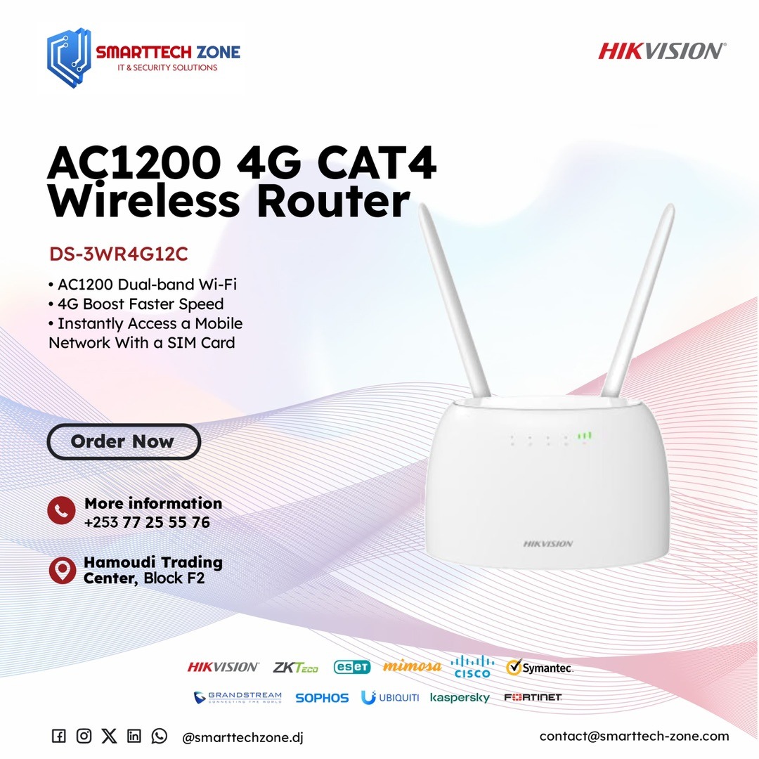 Routeur 4G Hikvision AC1200 Dual Band avec emplacement SIM – Modèle DS-3WR4G12C